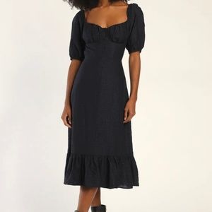 Lulus Navy Blue Puff Sleeve Backless Midi Dress